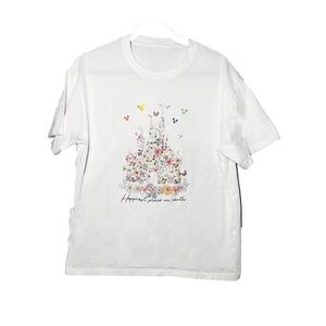 Disney White Floral Castle Graphic Short Sleeve Tee